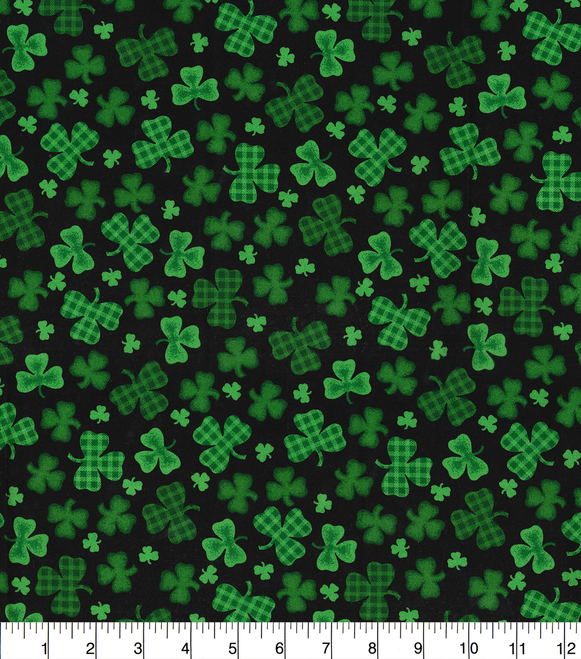 Fabric Traditions Gingham & Solid Clovers on Black St. Patrick’s Day Cotton Fabric