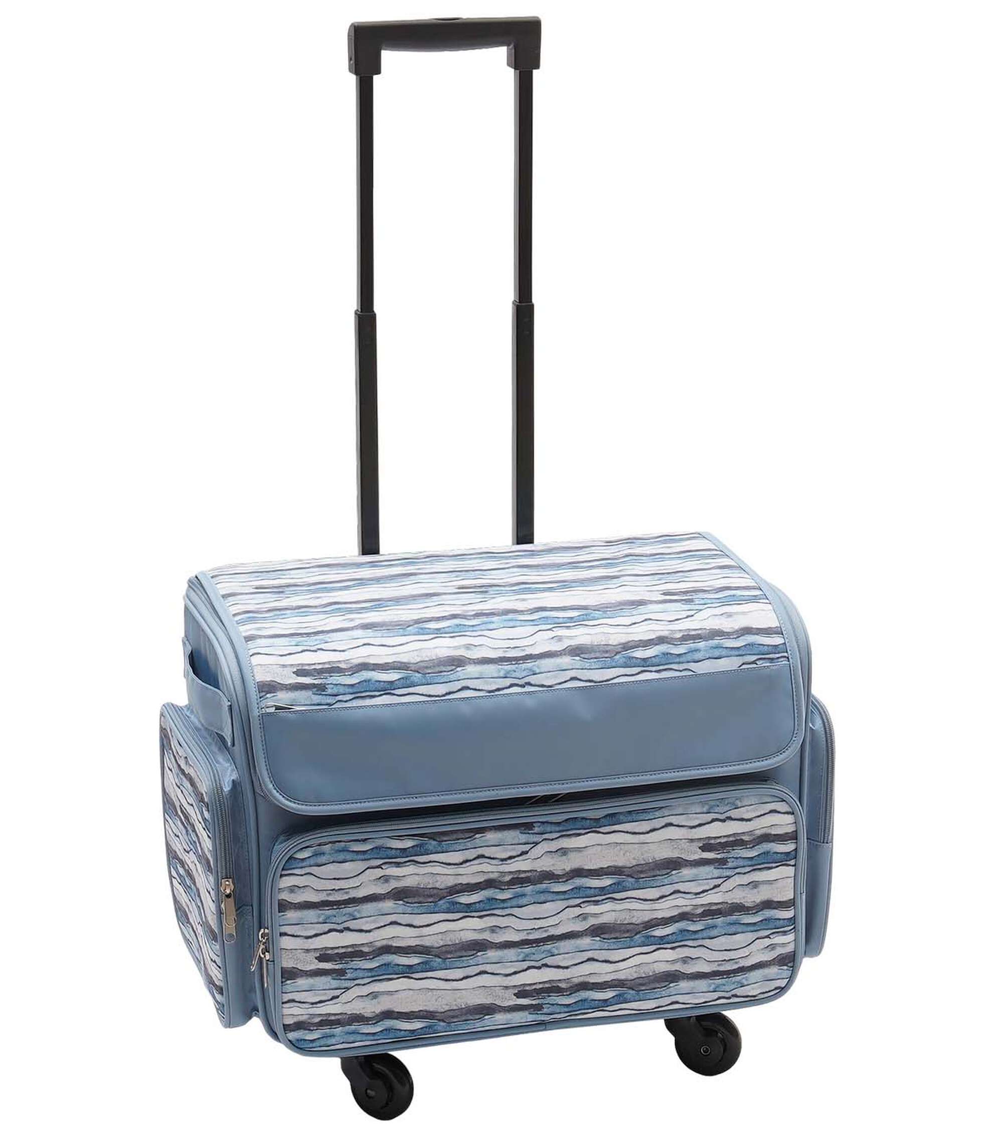 13′′ x 18′′ Blue Stripe Rolling Sewing Storage Tote by Top Notch
