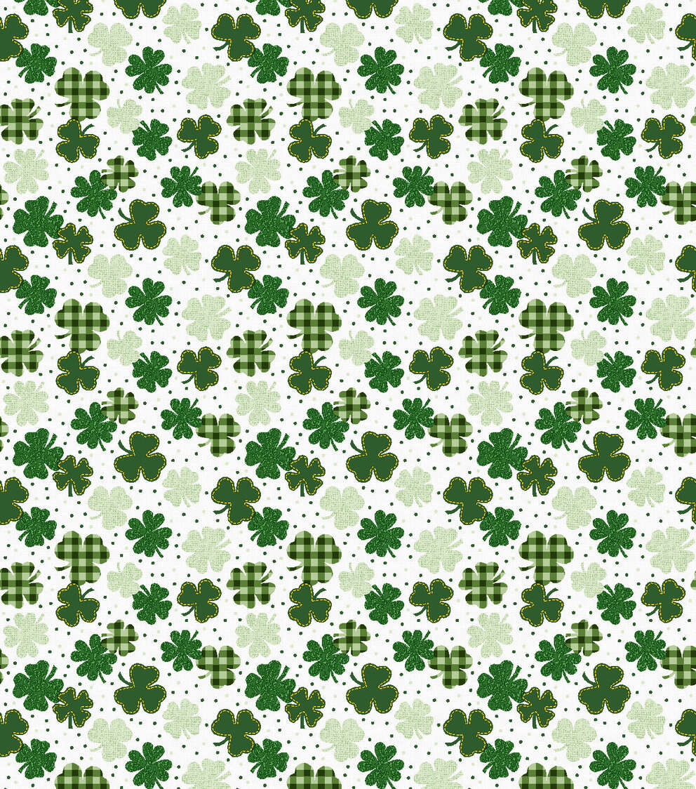 Gingham Clover On White St. Patrick’s Day Cotton Fabric