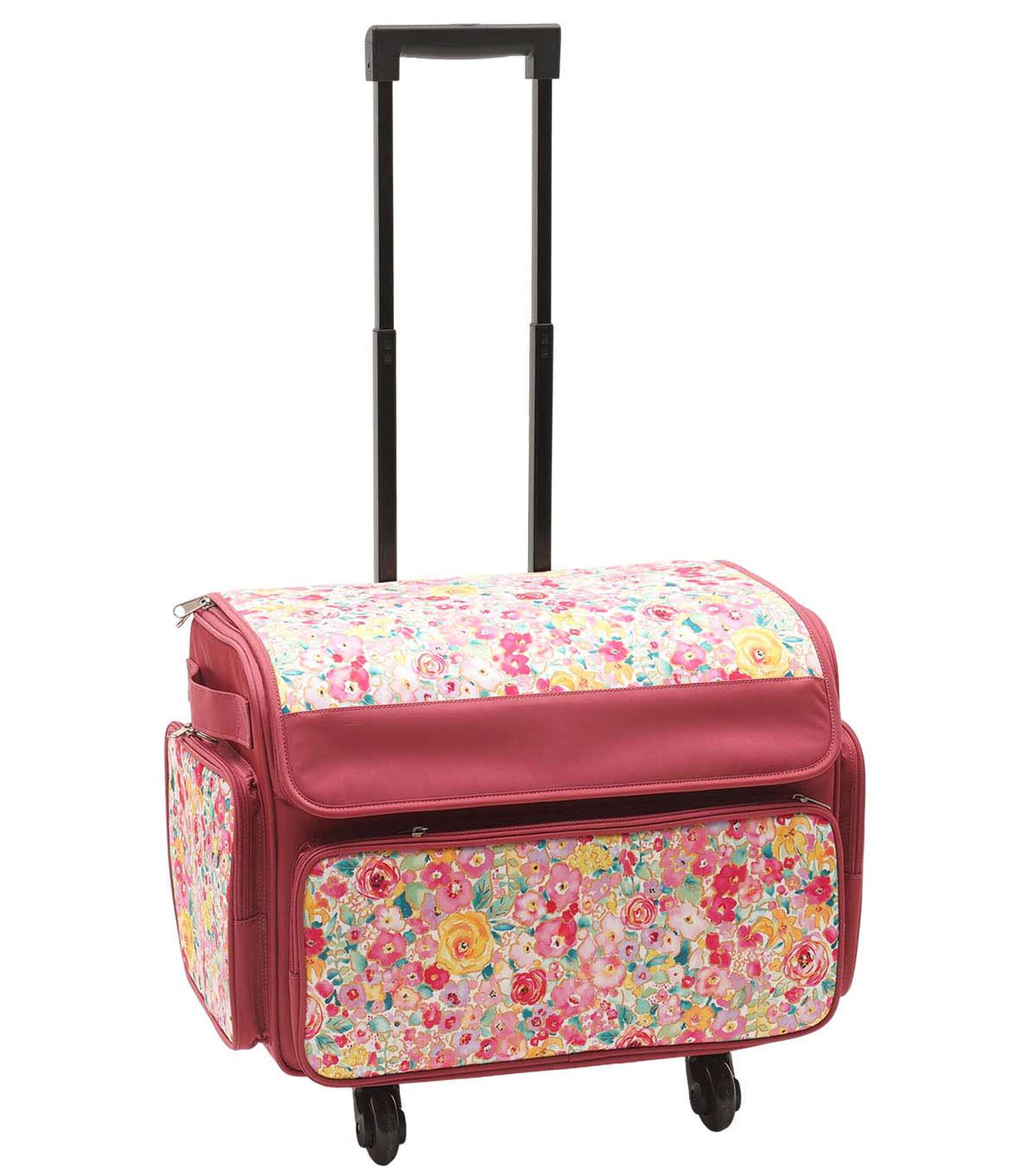 13′′ x 18′′ Pink Floral Rolling Sewing Storage Tote by Top Notch