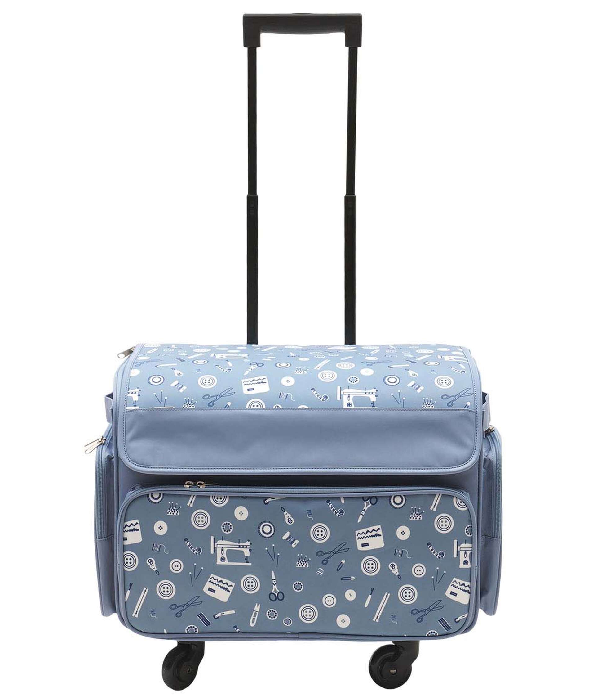 13′′ x 18′′ Sewing Print on Blue Rolling Sewing Storage Tote by Top Notch