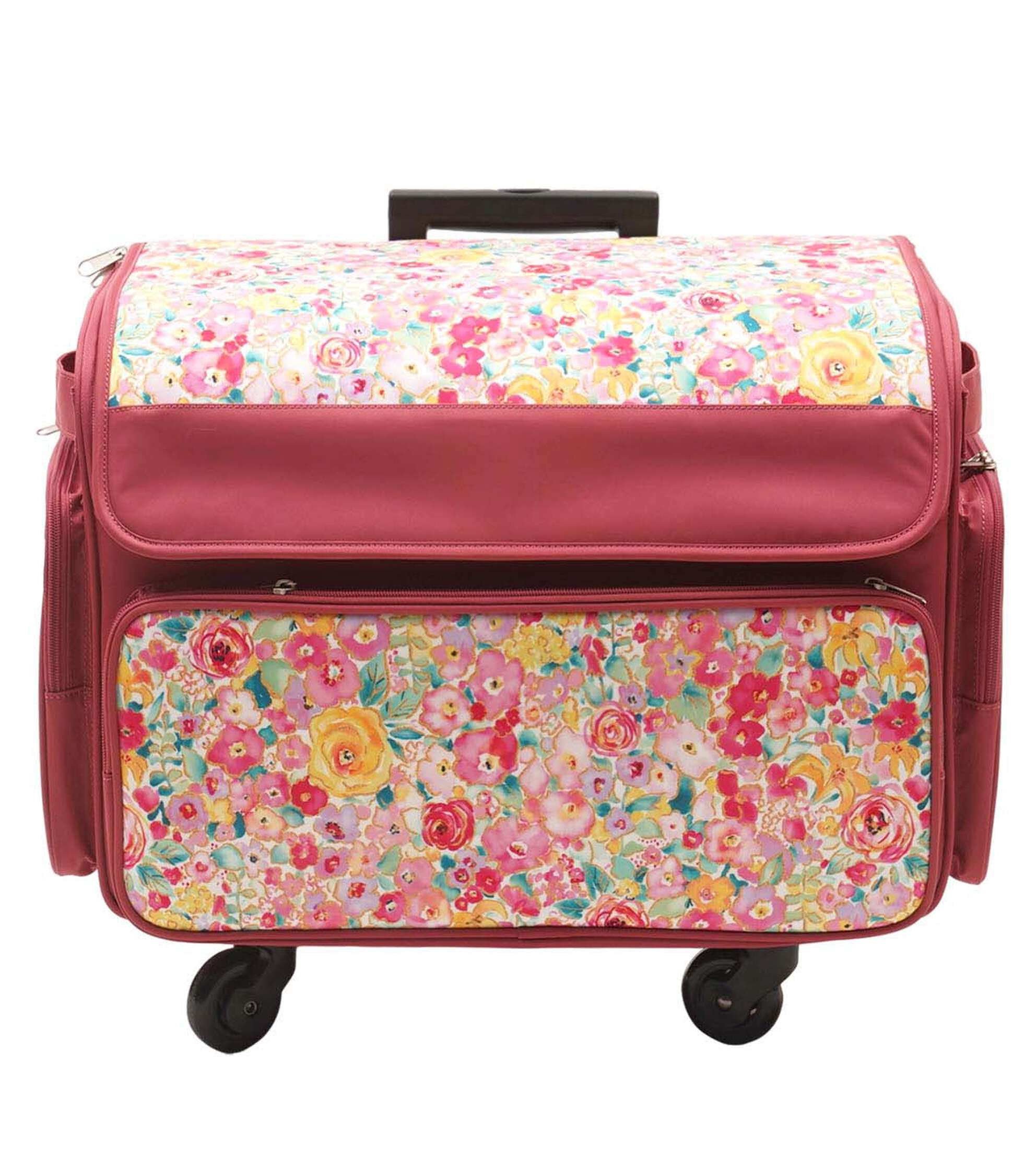 13′′ x 18′′ Pink Floral Rolling Sewing Storage Tote by Top Notch