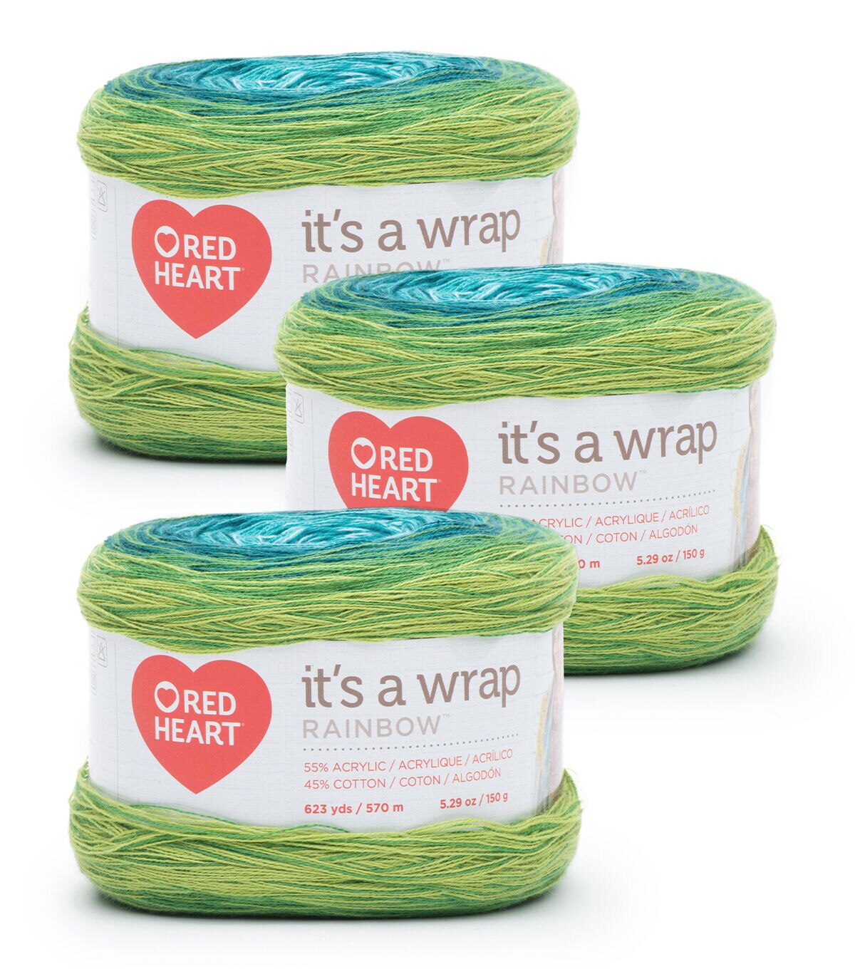 Red Heart It’s A Wrap Rainbow Fine Weight Cotton Blend Yarn 3 Bundle
