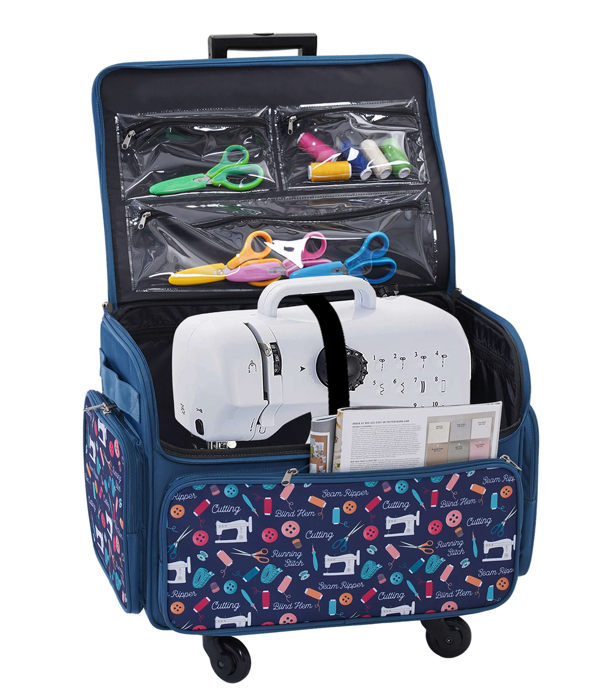 13′′ x 18′′ Dark Blue Rolling Sewing Machine Storage Tote by Top Notch