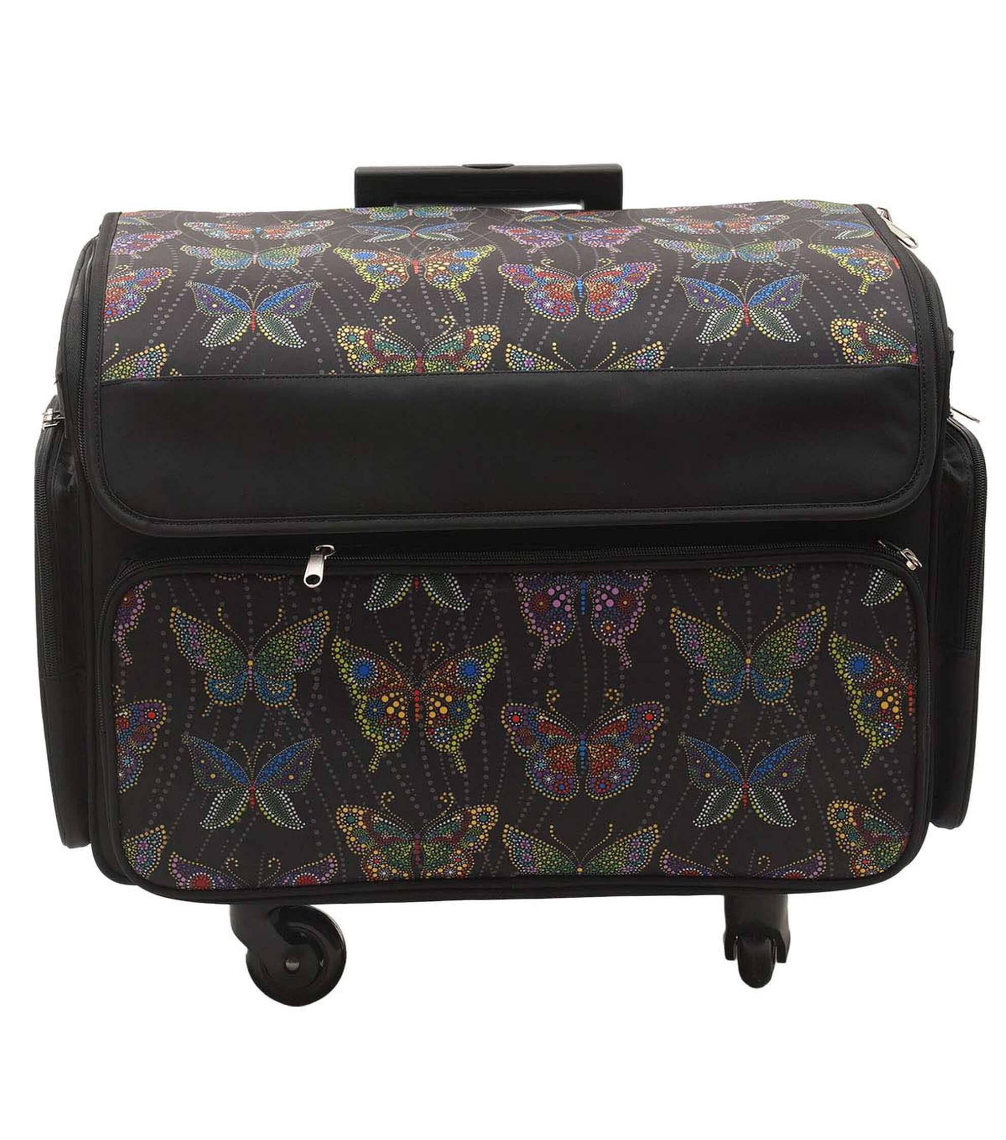 13′′ x 18′′ Butterflies on Black Rolling Sewing Storage Tote by Top Notch