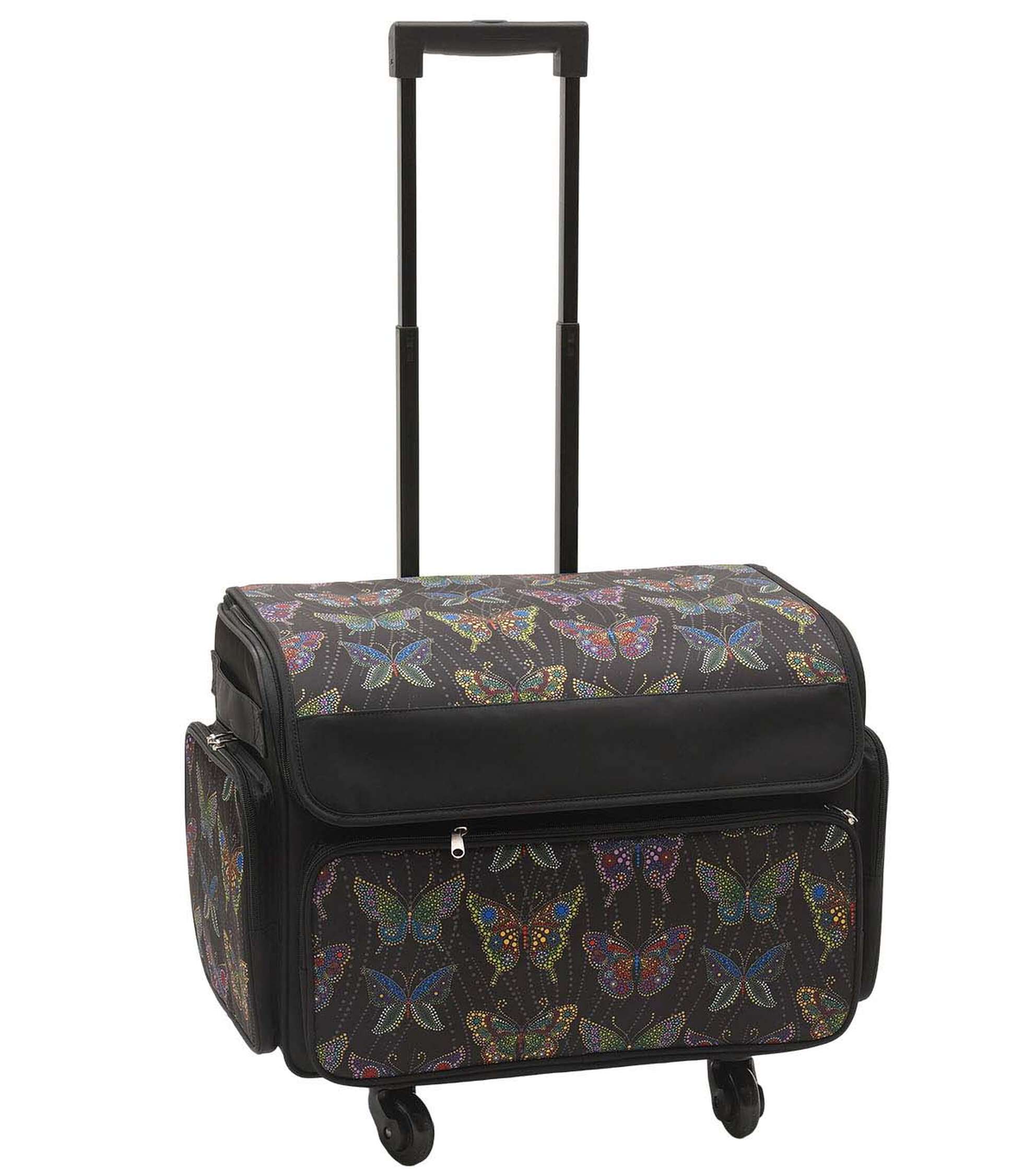 13′′ x 18′′ Butterflies on Black Rolling Sewing Storage Tote by Top Notch
