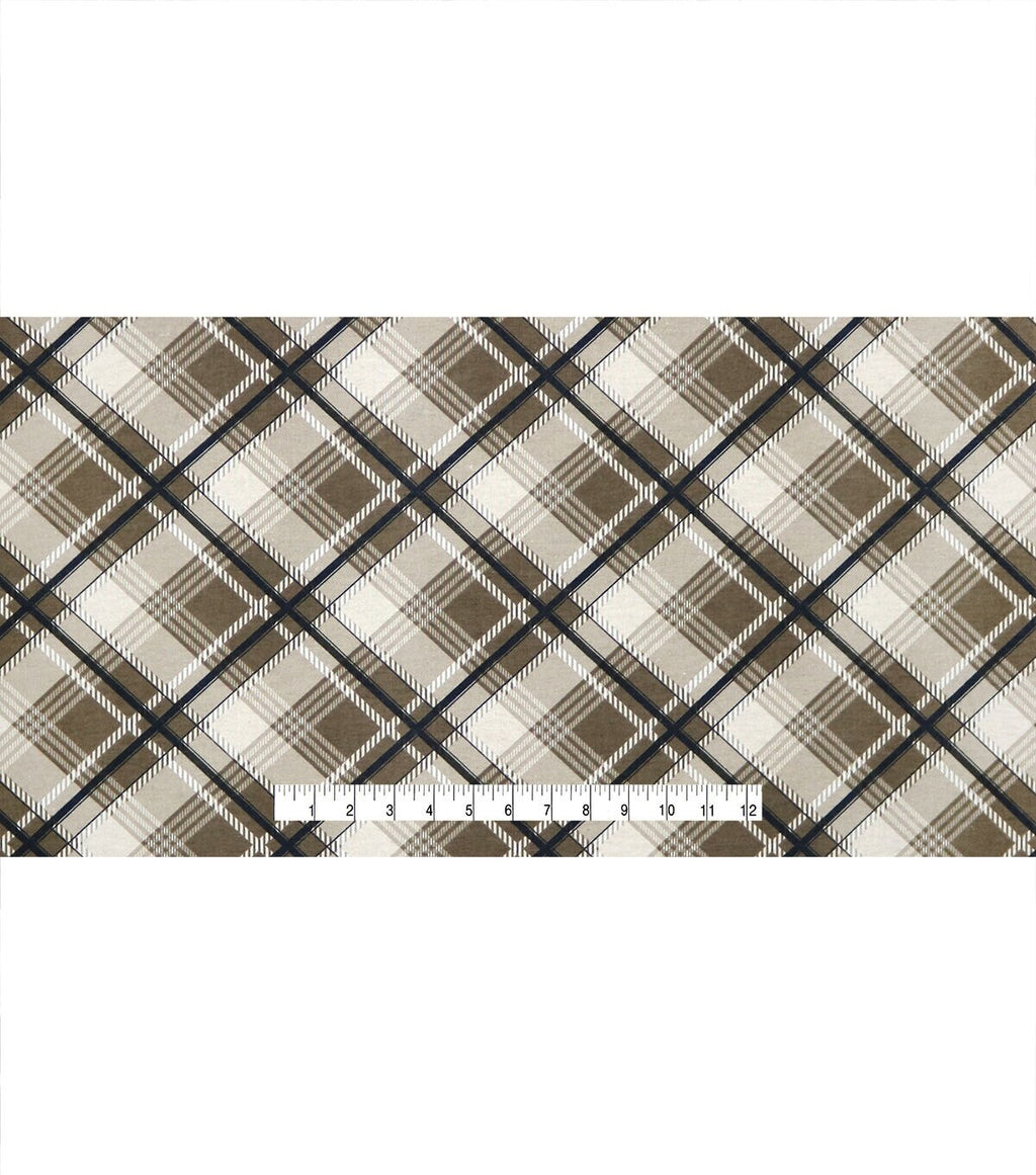 Tan Bias Plaid 108 Wide Flannel Fabric