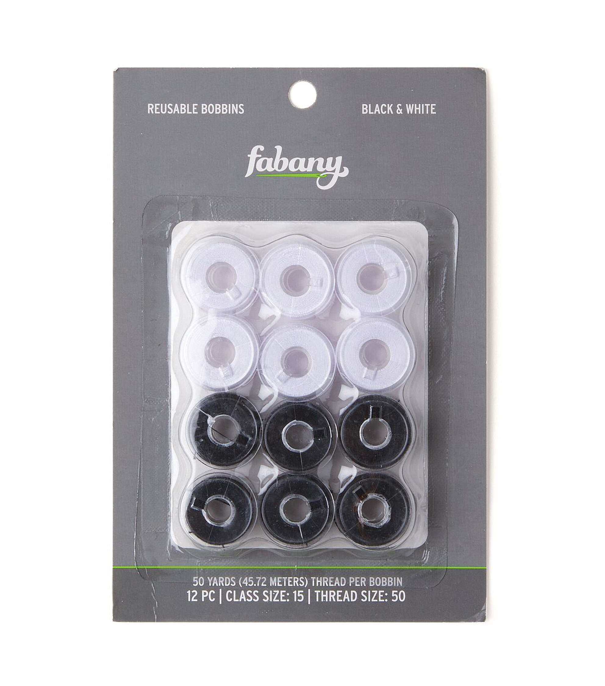 50yd Black White Class 15 Pre Filled 50wt Thread Bobbins 12ct by Fabany