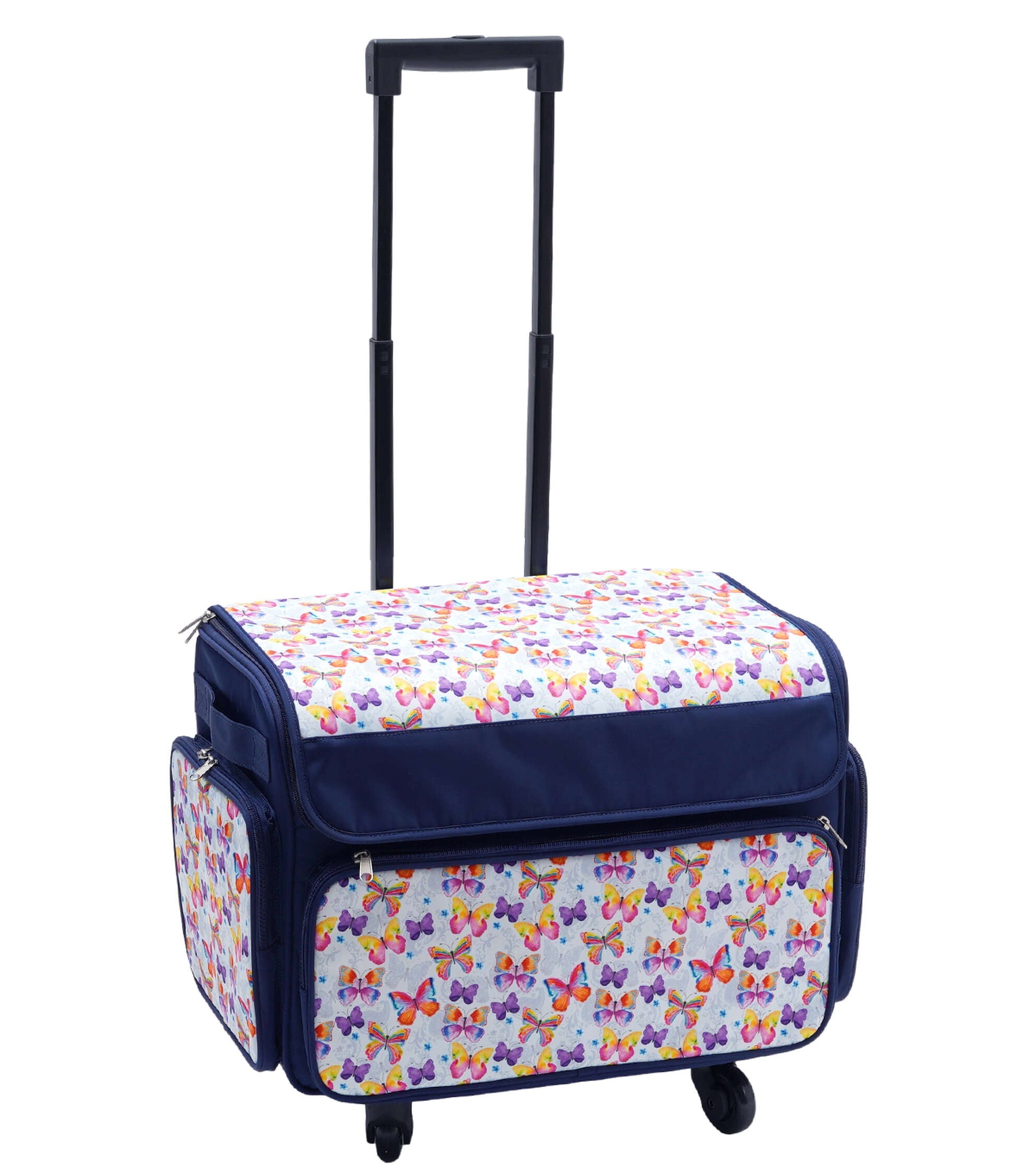 13′′ x 18′′ Purple Butterflies Rolling Sewing Storage Tote by Top Notch