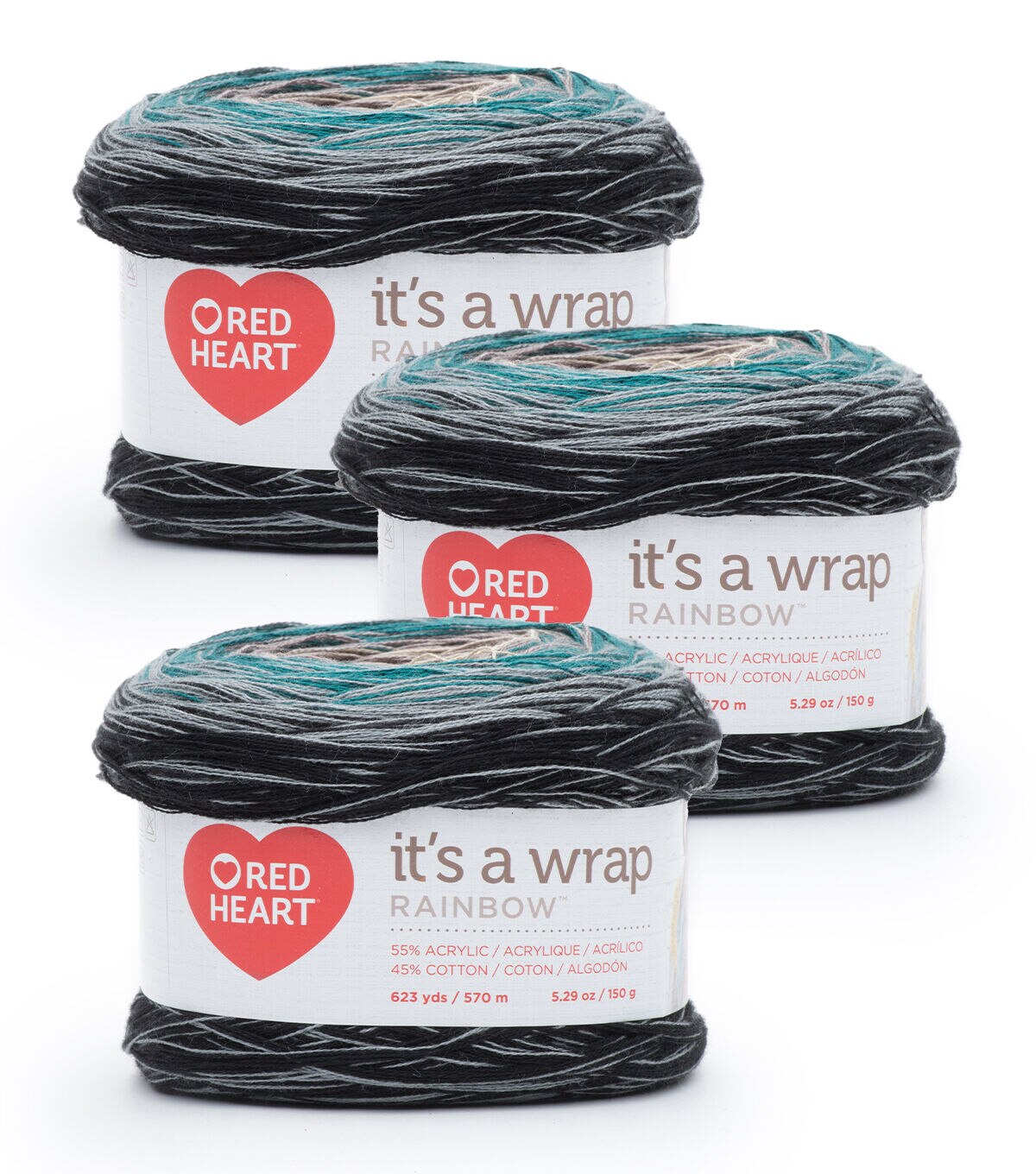 Red Heart It’s A Wrap Rainbow Fine Weight Cotton Blend Yarn 3 Bundle