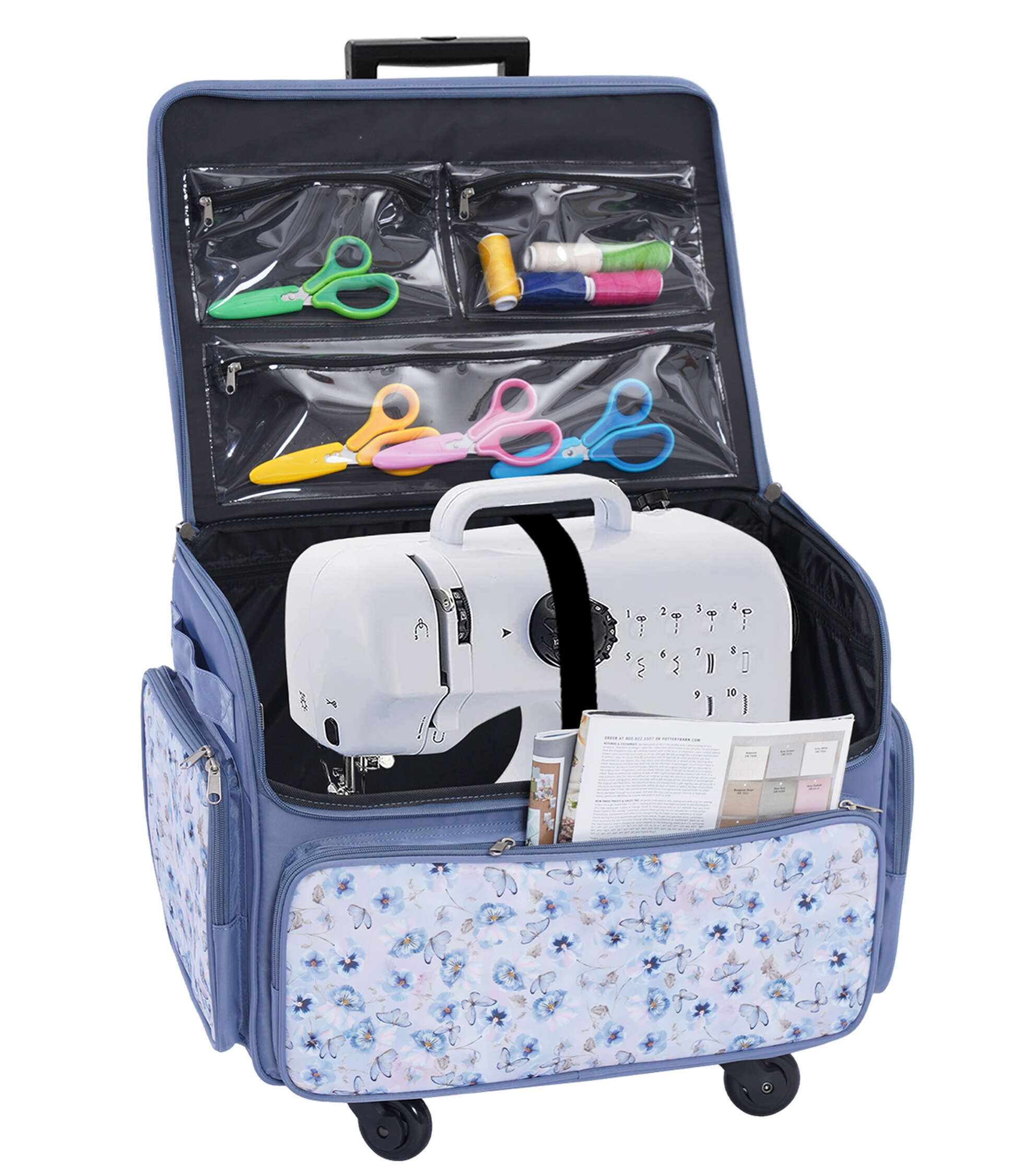 13′′ x 18′′ Lilac Butterflies Rolling Sewing Storage Tote by Top Notch