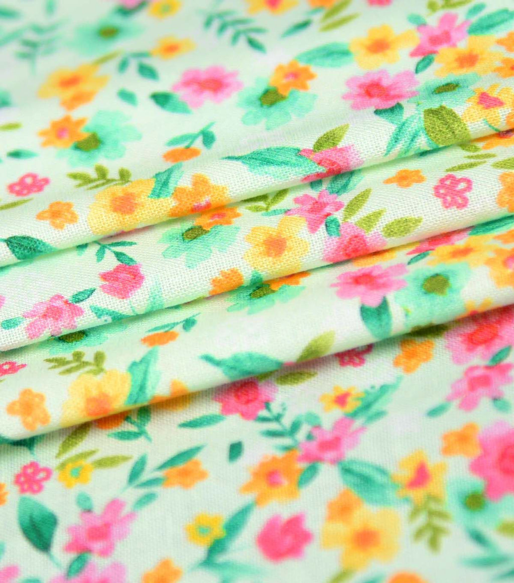 Floral on Light Green Easter Cotton Fabric