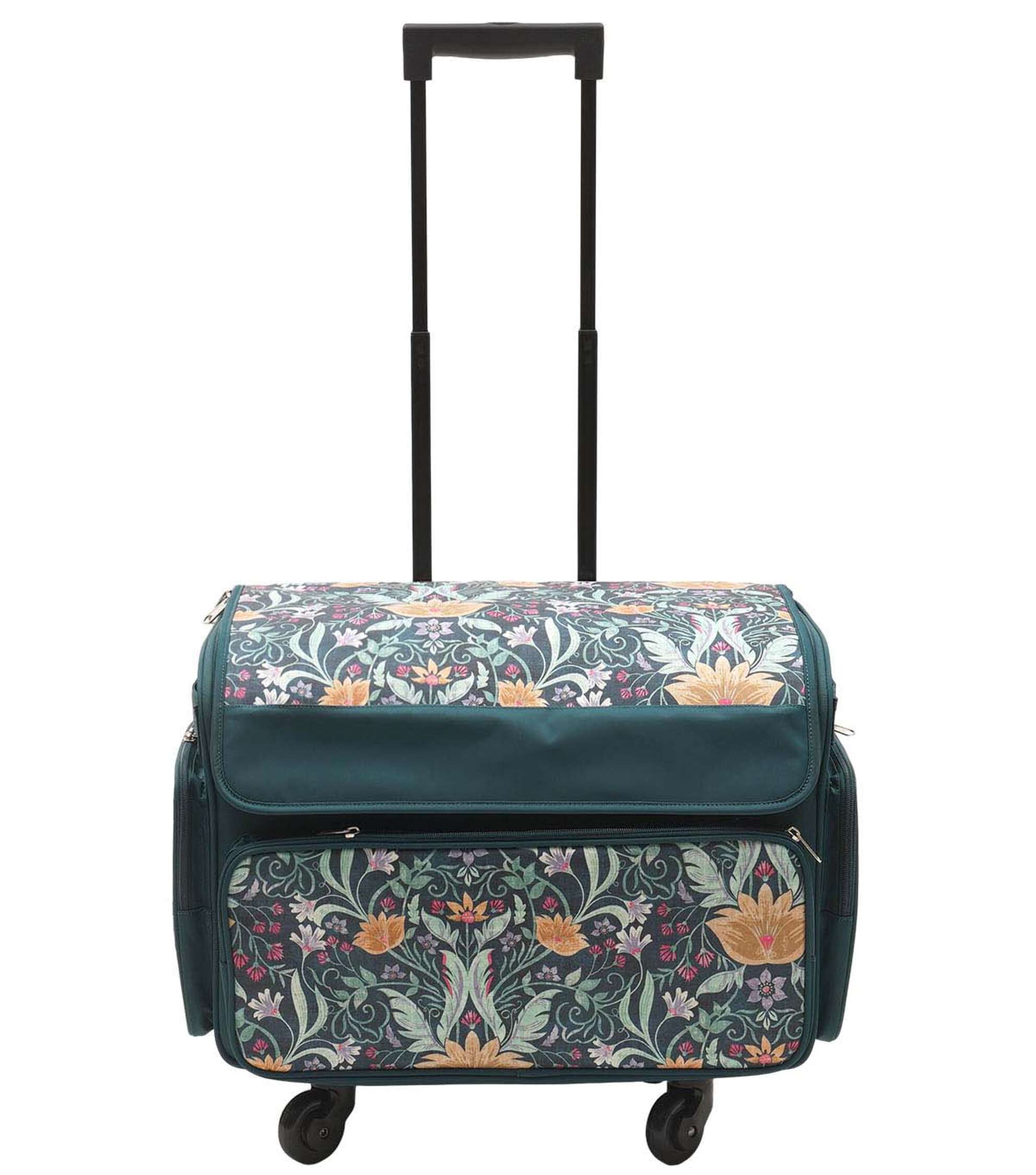 13′′ x 18′′ Teal Floral Rolling Sewing Storage Tote by Top Notch