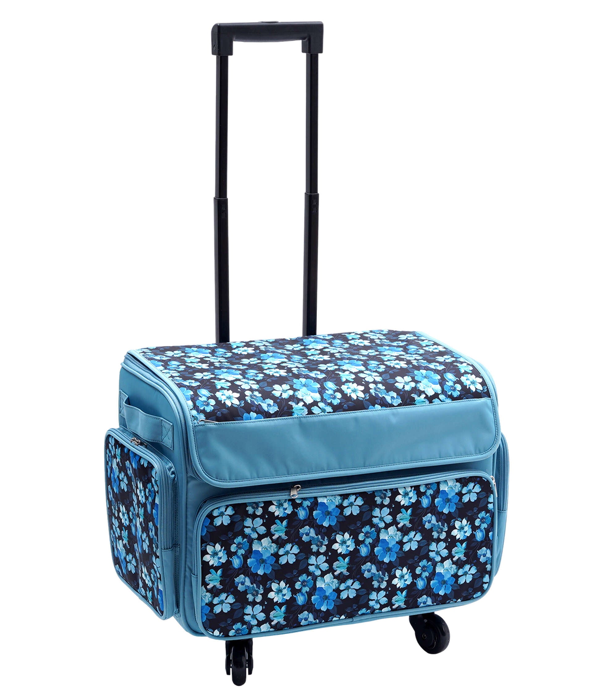 13′′ x 18′′ Blue Floral Rolling Sewing Storage Tote by Top Notch