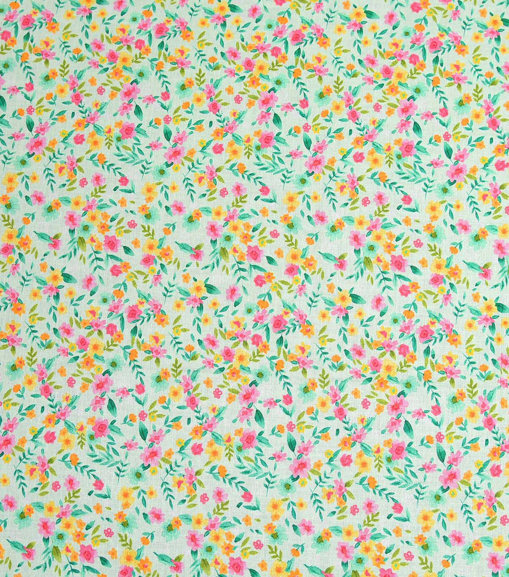 Floral on Light Green Easter Cotton Fabric