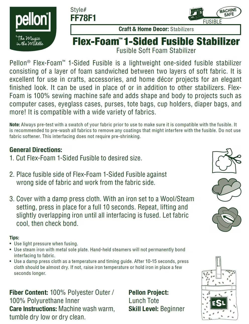 Pellon Flex Foam 1 Sided Fusible Stabilizer 20” Wide White
