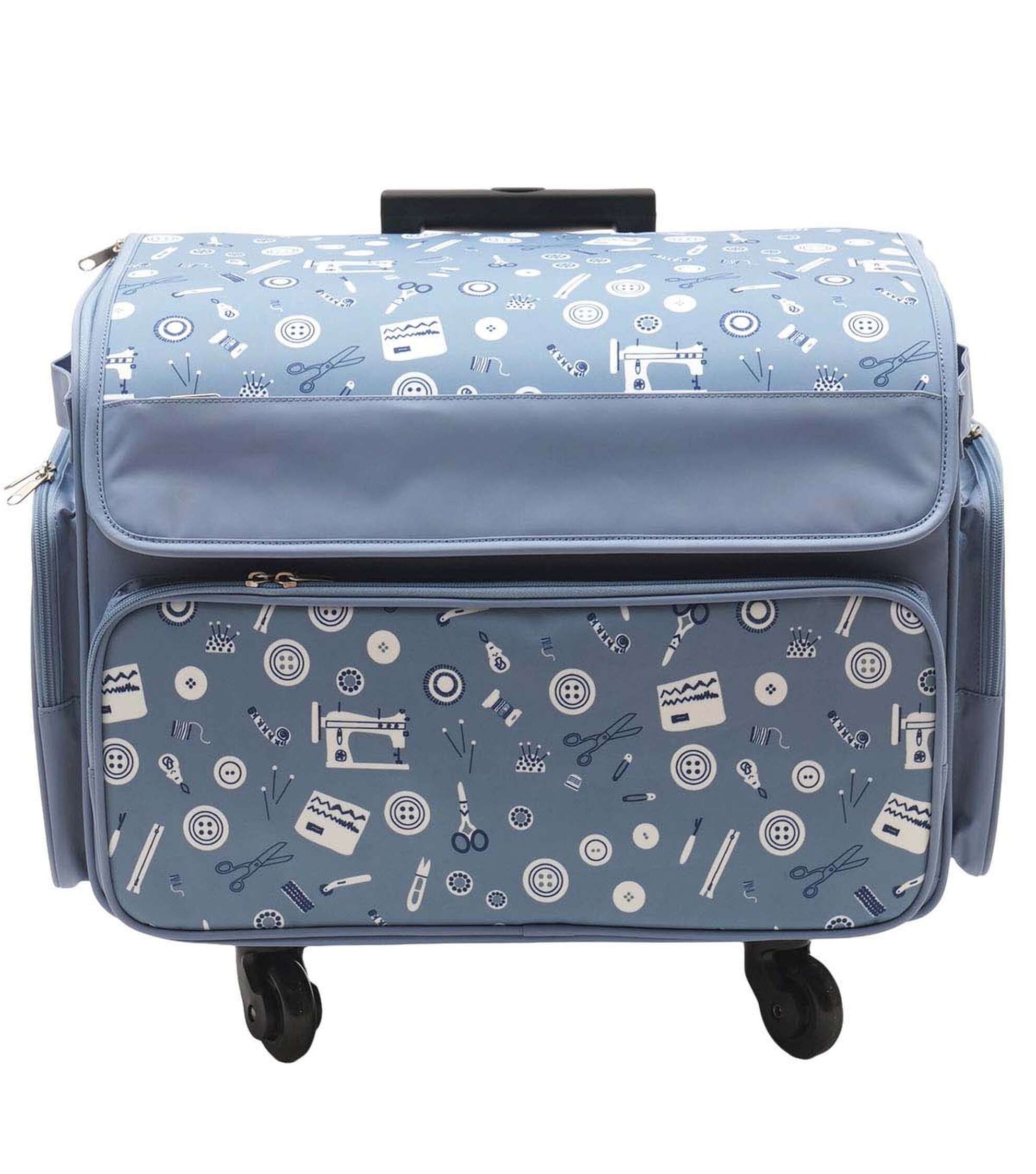 13′′ x 18′′ Sewing Print on Blue Rolling Sewing Storage Tote by Top Notch