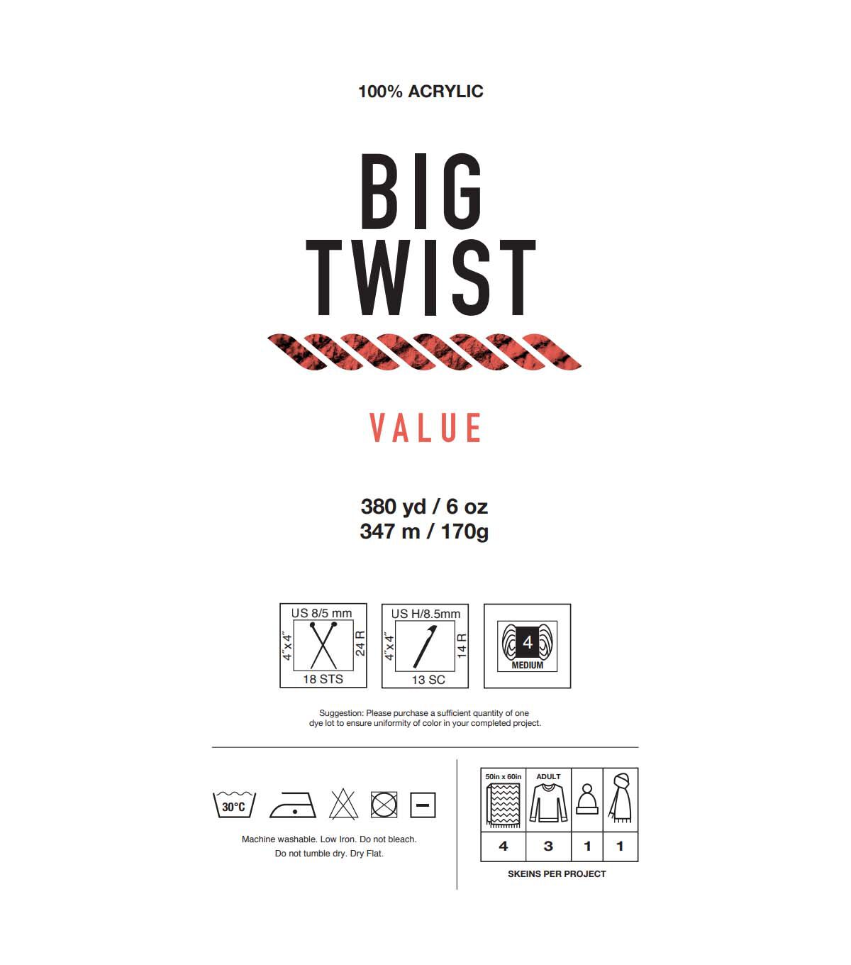 10pk Solid Ivory Medium Weight Acrylic 380yd Value Yarn by Big Twist