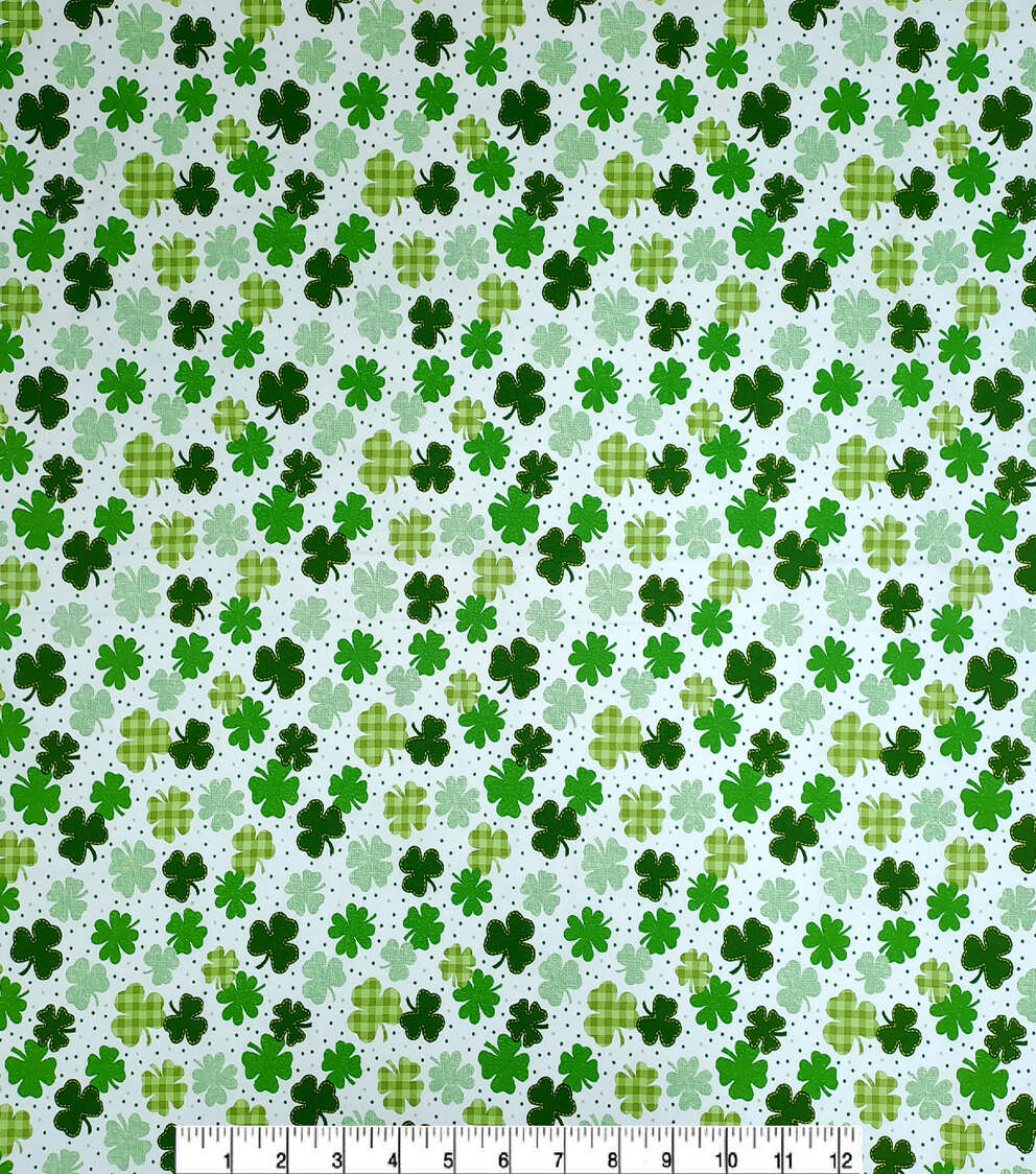 Gingham Clover On White St. Patrick’s Day Cotton Fabric