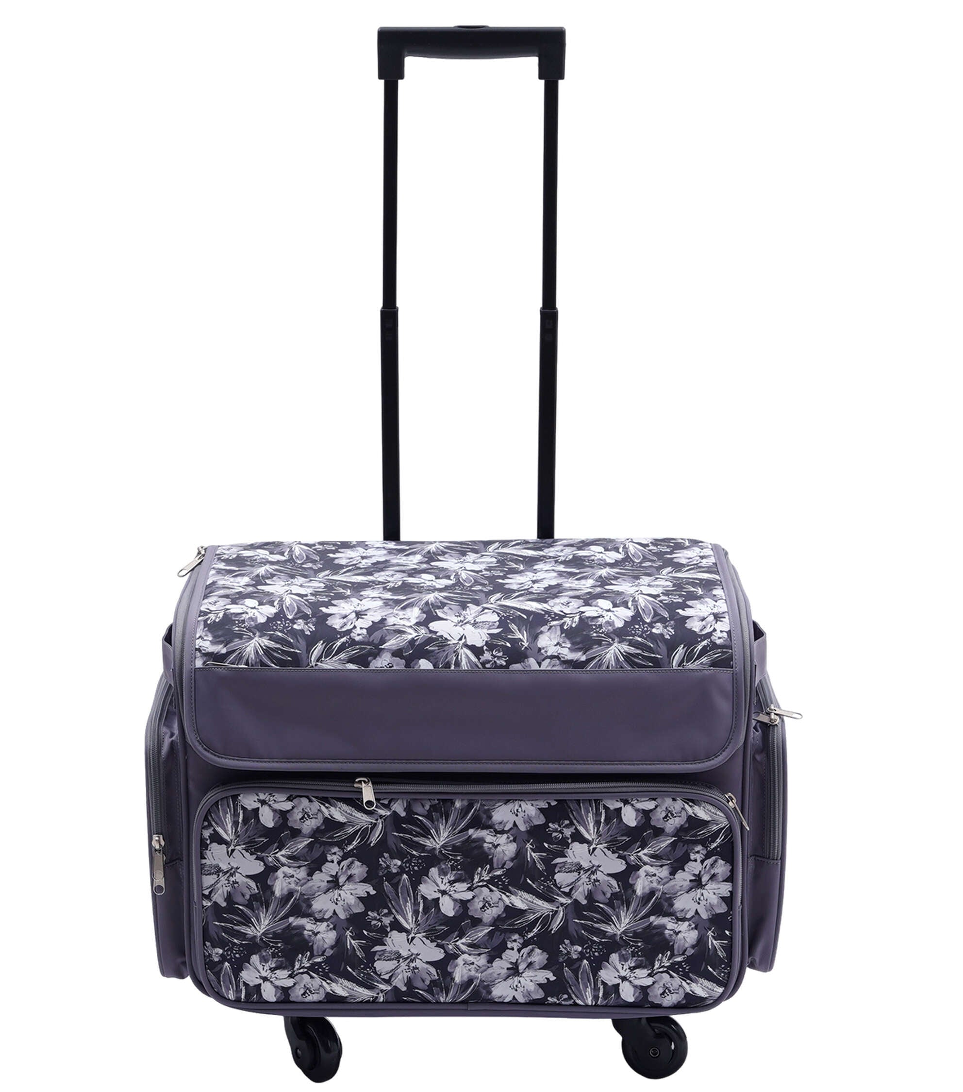13′′ x 18′′ Purple & Black Floral Rolling Sewing Storage Tote by Top Notch