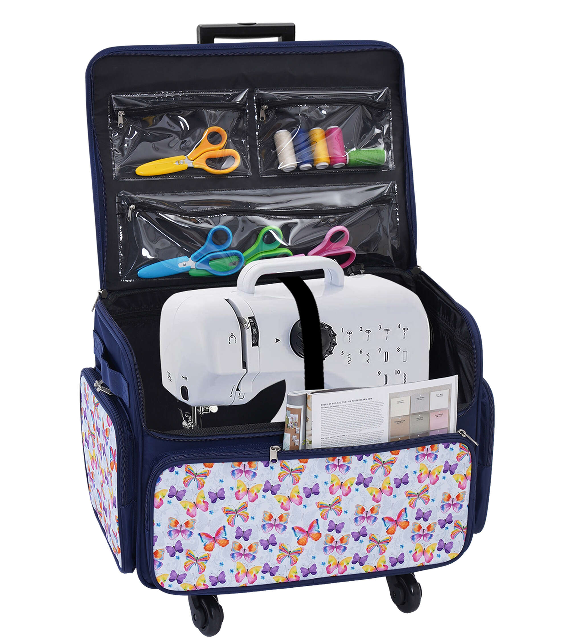 13′′ x 18′′ Purple Butterflies Rolling Sewing Storage Tote by Top Notch