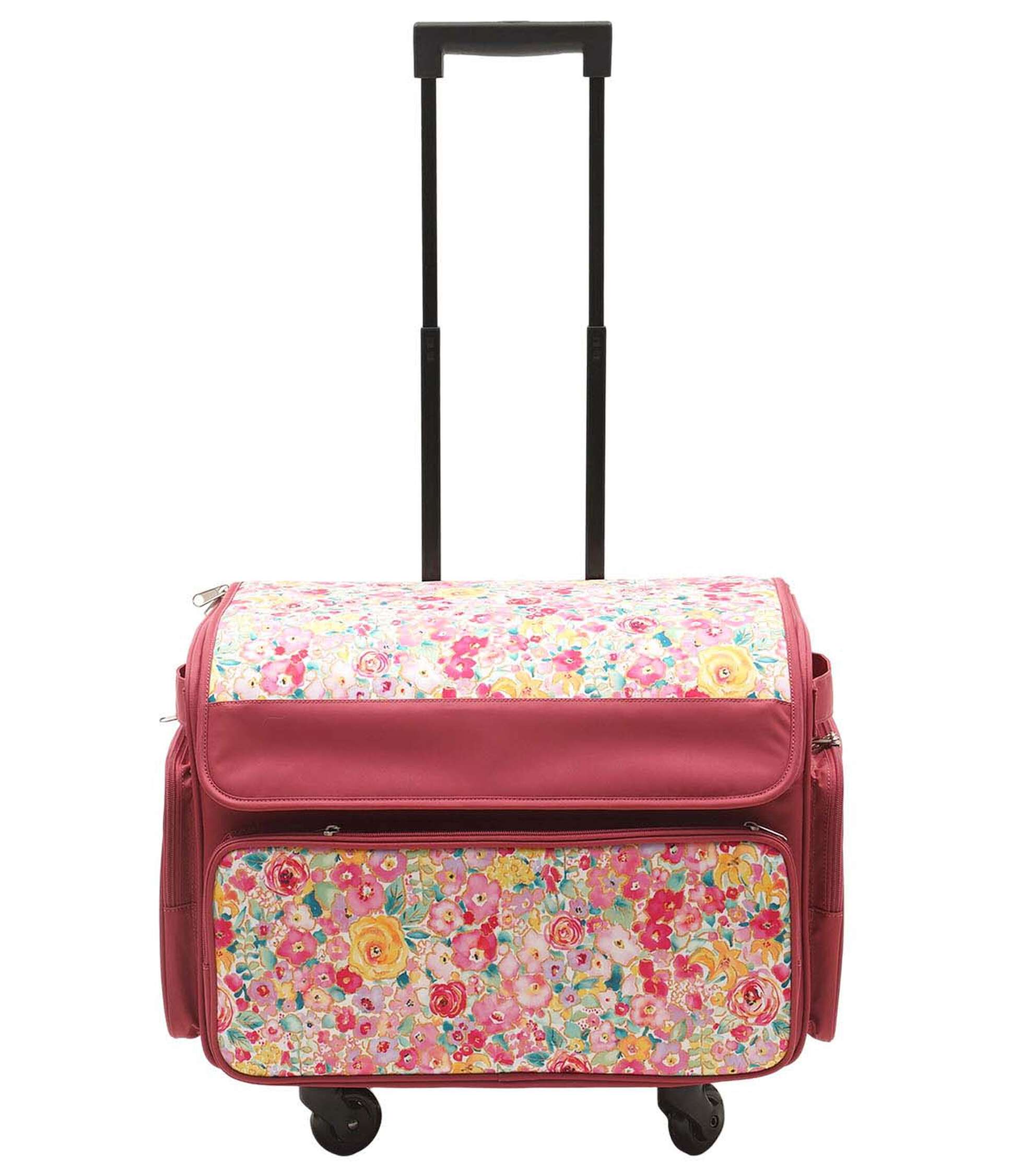 13′′ x 18′′ Pink Floral Rolling Sewing Storage Tote by Top Notch