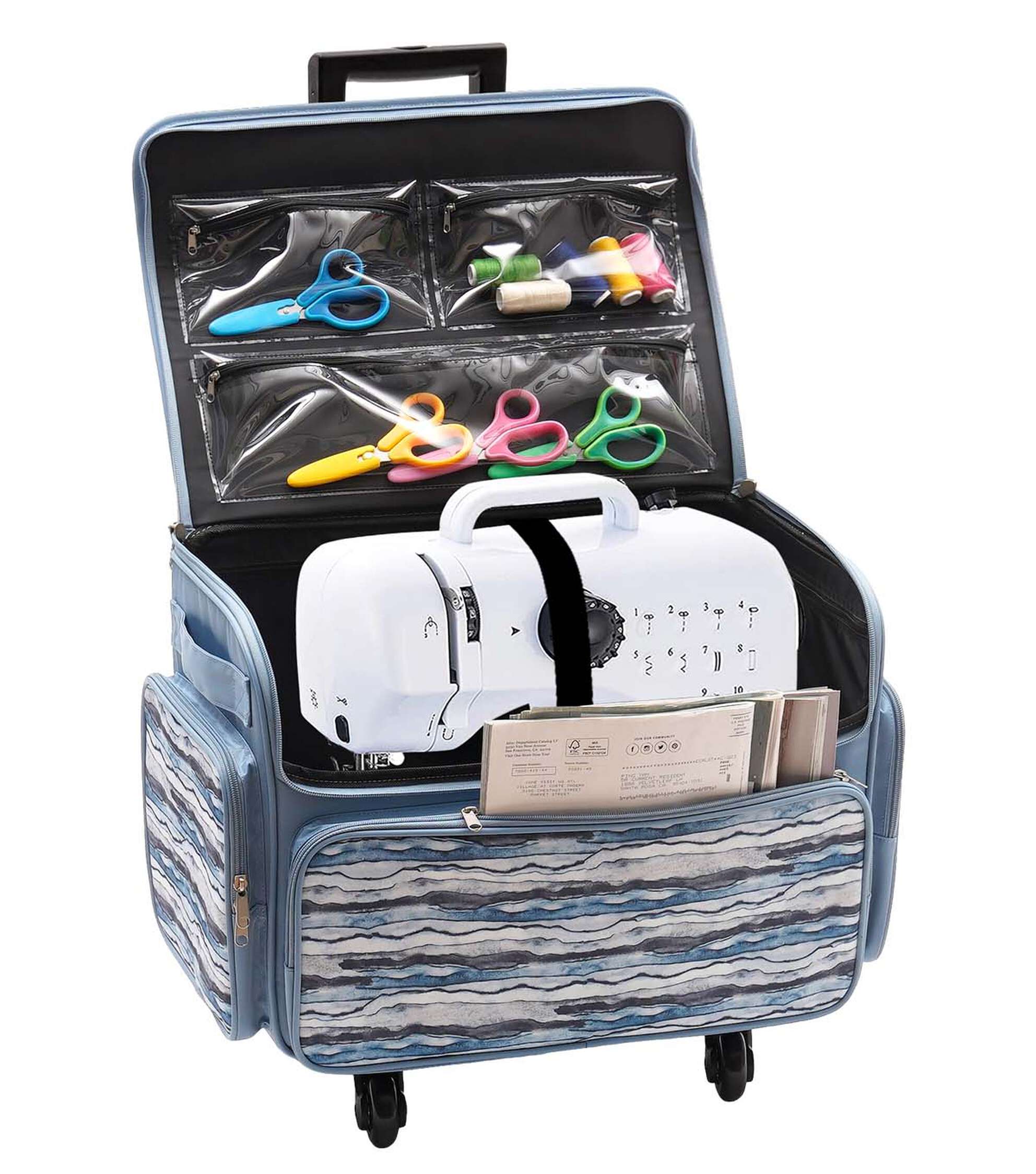13′′ x 18′′ Blue Stripe Rolling Sewing Storage Tote by Top Notch
