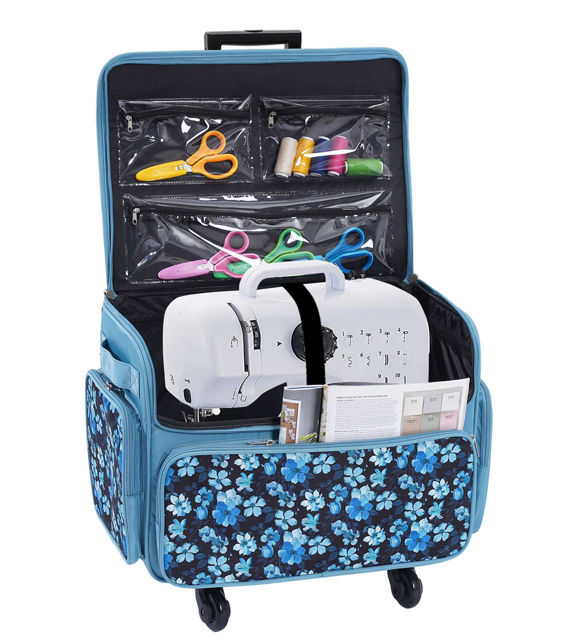 13′′ x 18′′ Blue Floral Rolling Sewing Storage Tote by Top Notch