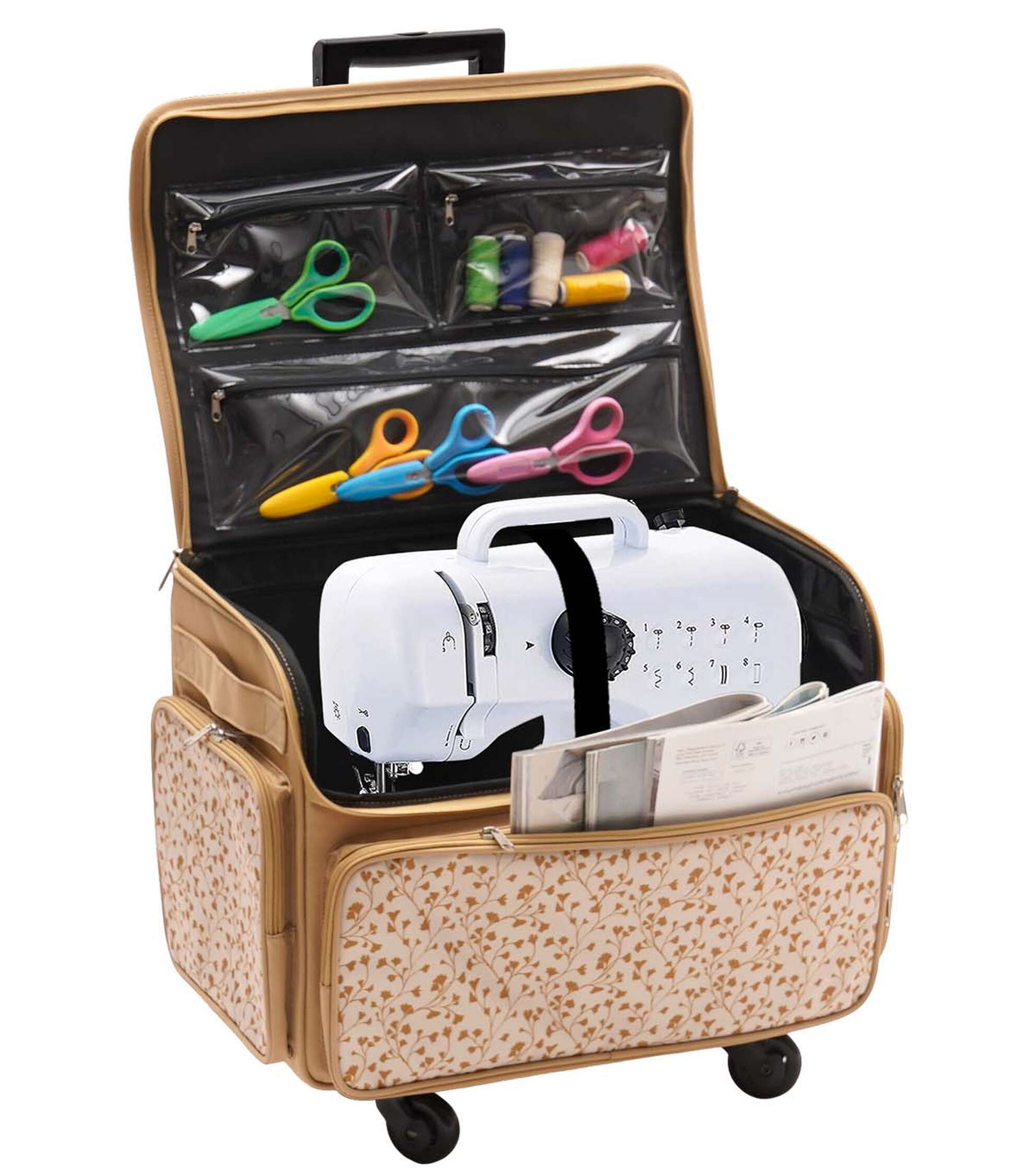 13′′ x 18′′ Ivy Golden Floral Rolling Sewing Storage Tote by Top Notch
