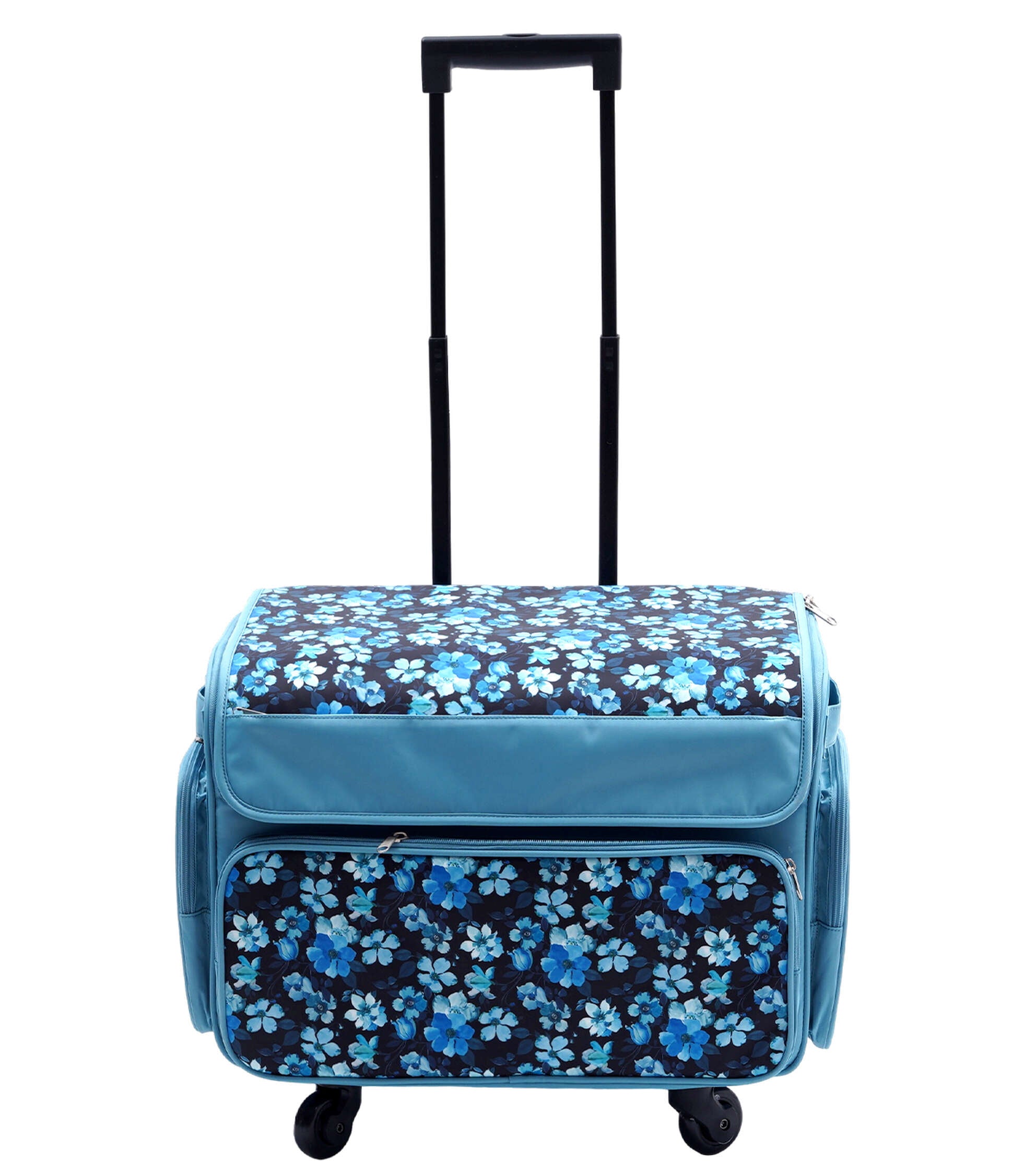 13′′ x 18′′ Blue Floral Rolling Sewing Storage Tote by Top Notch