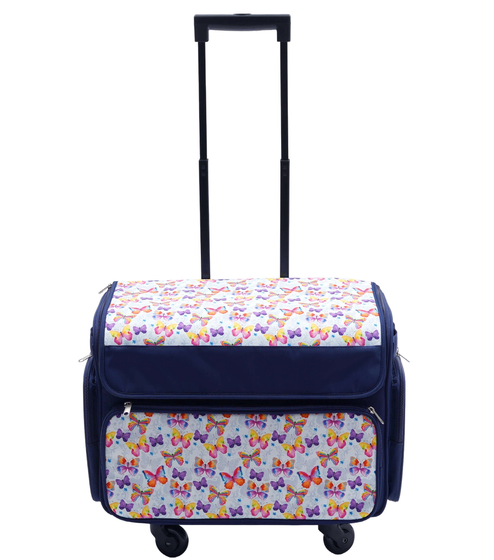 13′′ x 18′′ Purple Butterflies Rolling Sewing Storage Tote by Top Notch