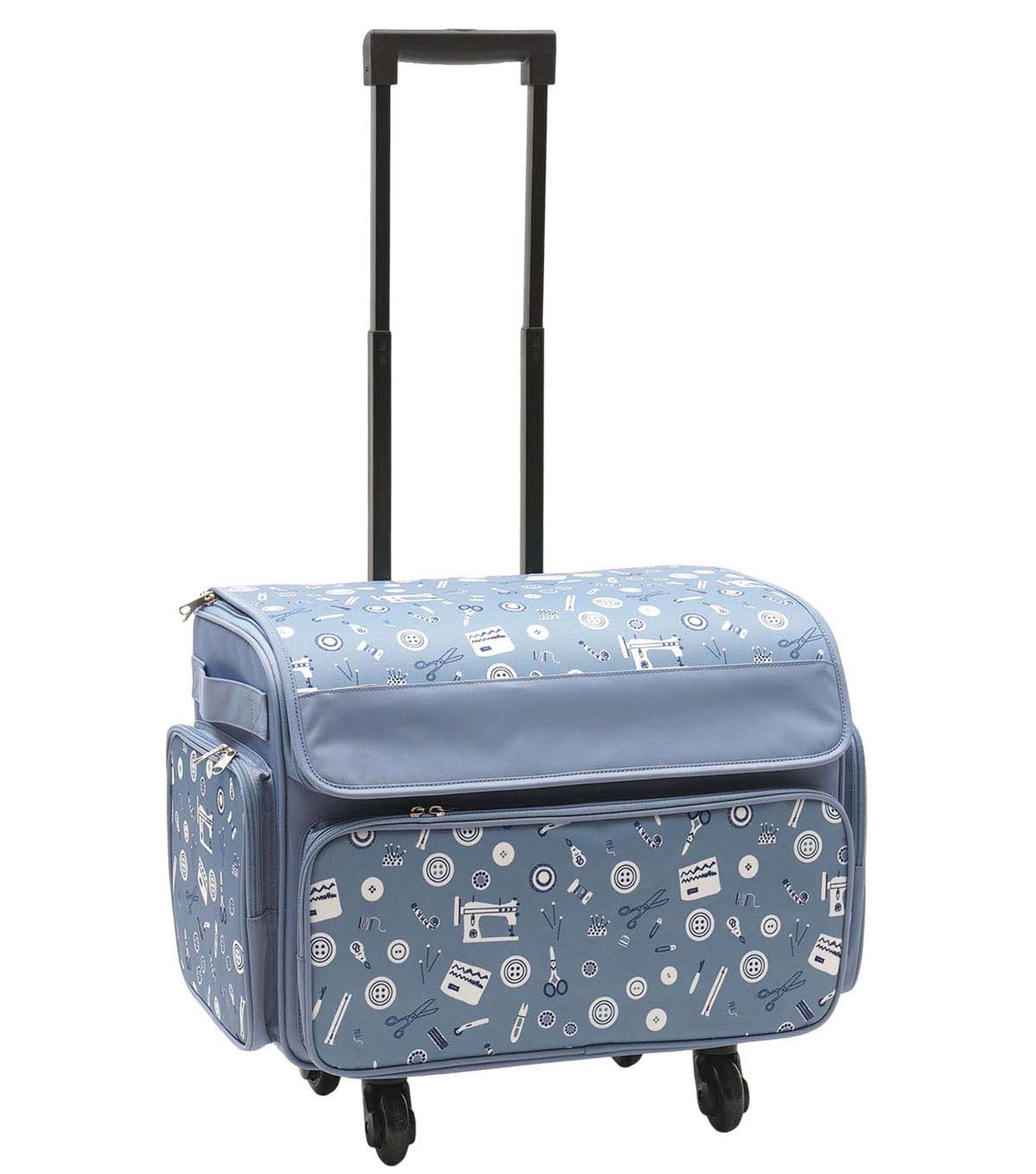 13′′ x 18′′ Sewing Print on Blue Rolling Sewing Storage Tote by Top Notch