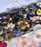 Multicolor 3D Embellished Floral on Black Mesh Fabric